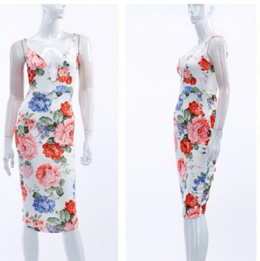 🎉HP 🎉Floral Deep V Body Con Dress